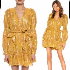 Ulla Johnson Mustard Floral Long Sleeve Dress